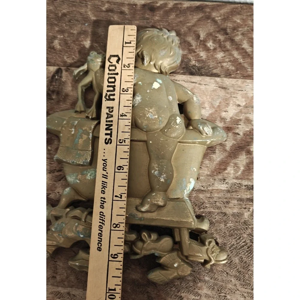 Sexton 1970 Metal Boy Bathroom Wall Hanging Patina 10 1/2